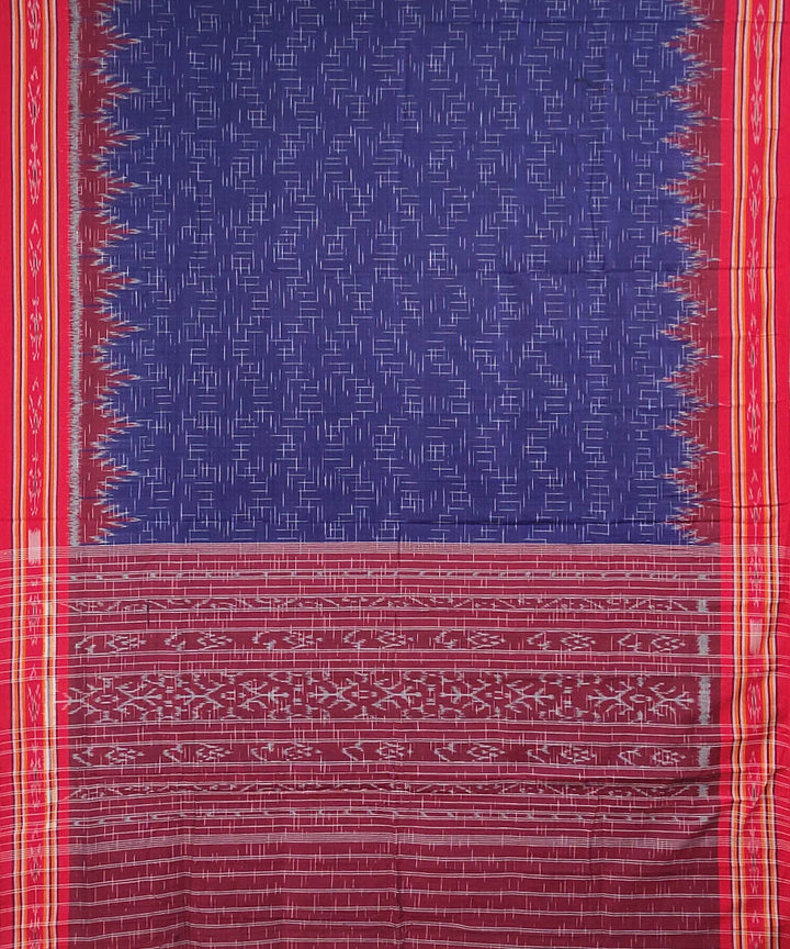 Navy blue red handwoven cotton sambalpuri saree