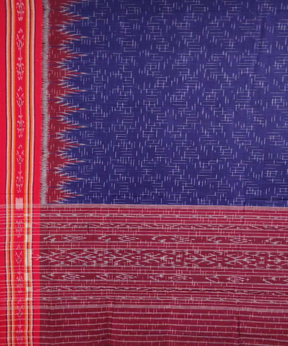 Navy blue red handwoven cotton sambalpuri saree