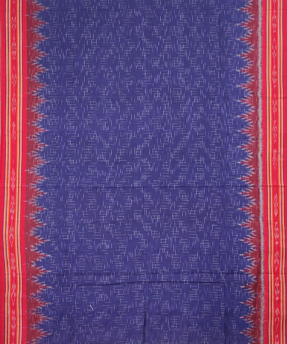 Navy blue red handwoven cotton sambalpuri saree