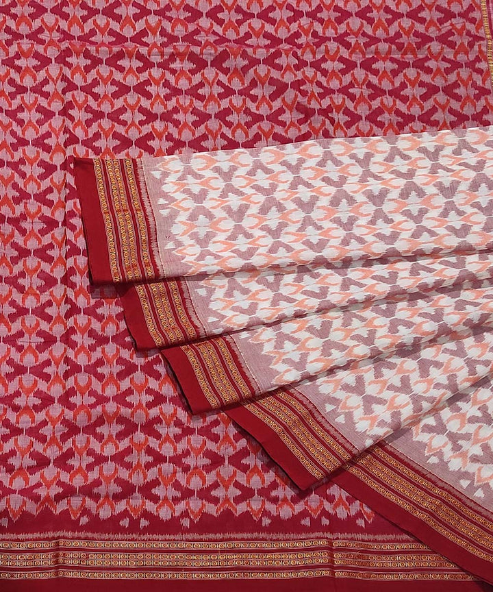 Grey red handloom cotton sambalpuri saree