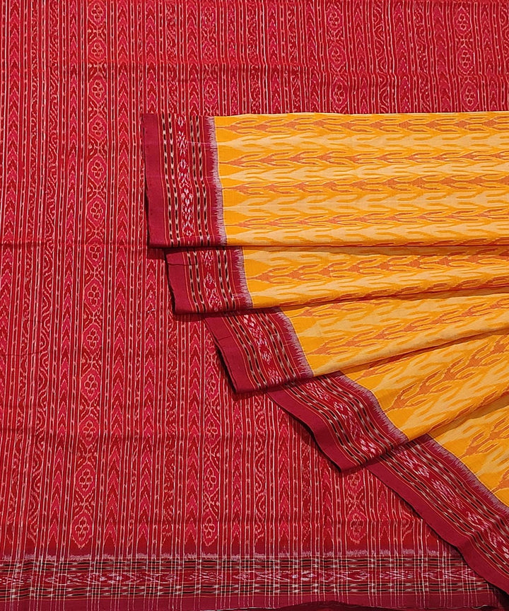 Yellow red handwoven cotton sambalpuri saree