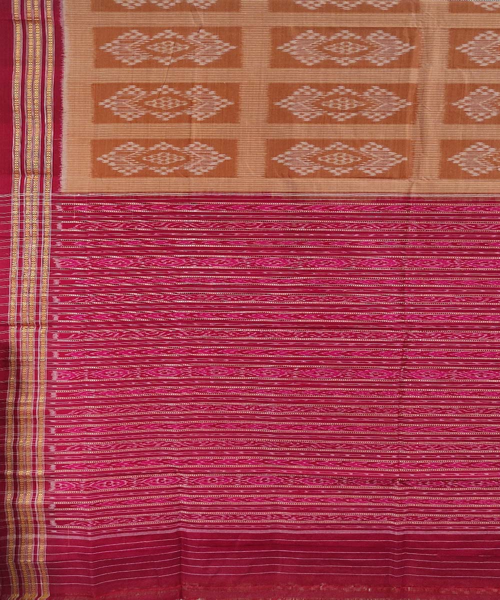 Brown maroon handwoven cotton sambalpuri saree