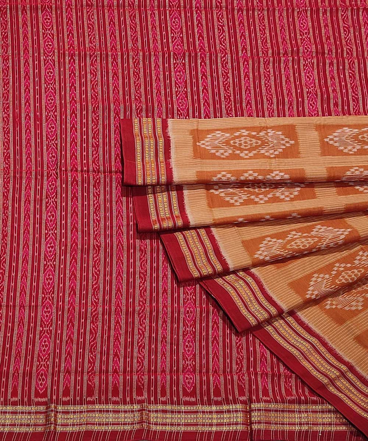 Brown maroon handwoven cotton sambalpuri saree