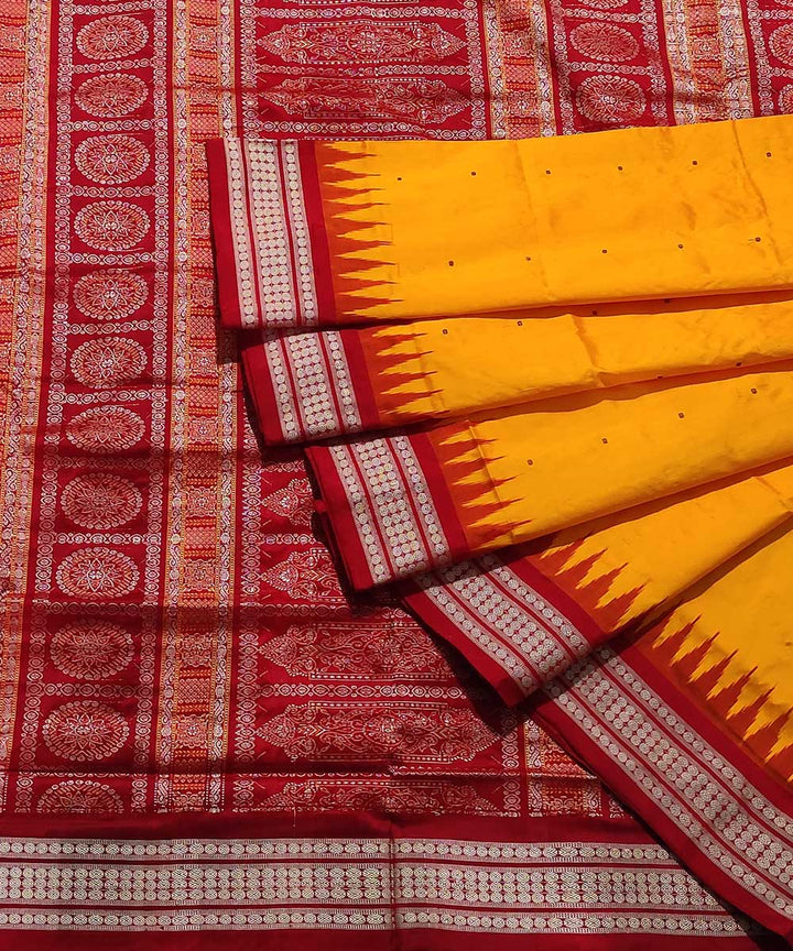 Yellow maroon handwoven silk bomkai saree