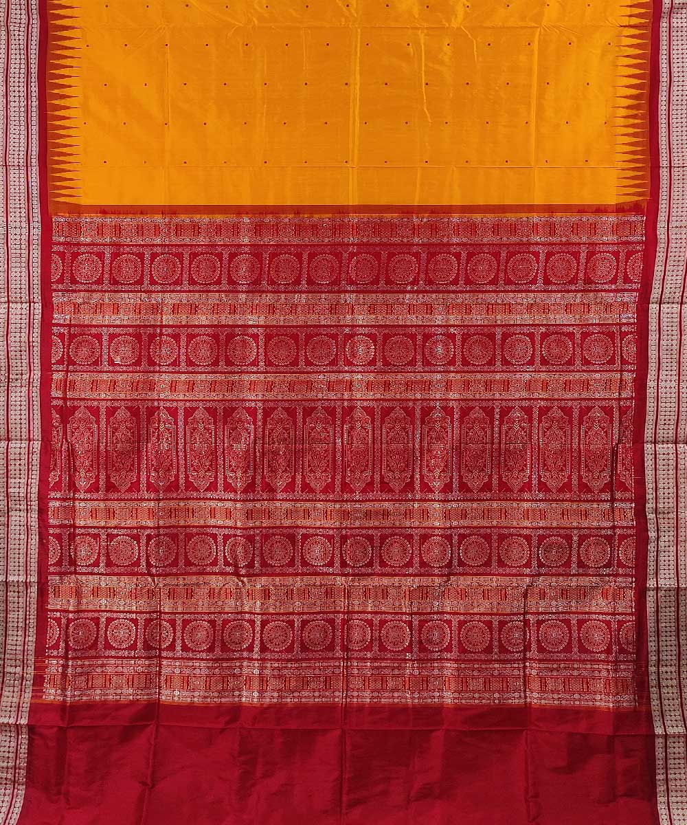 Yellow maroon handwoven silk bomkai saree