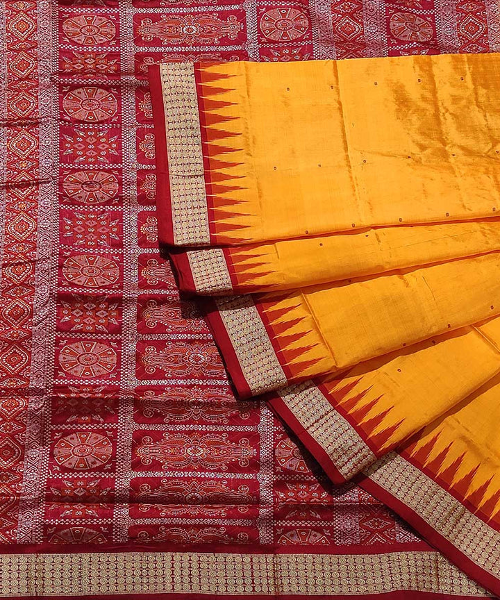 Yellow maroon handloom silk sambalpuri saree