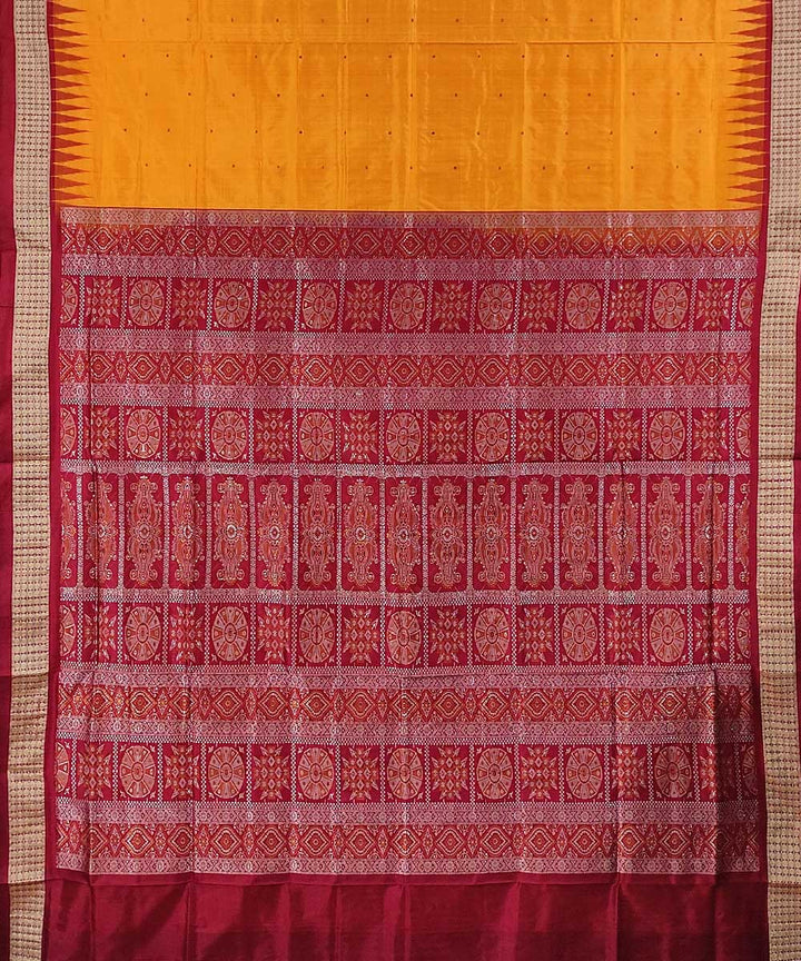 Yellow maroon handloom silk sambalpuri saree