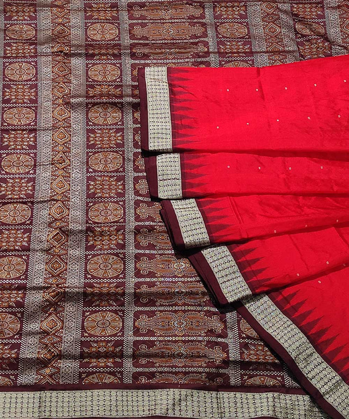 Red brown handwoven silk sambalpuri saree