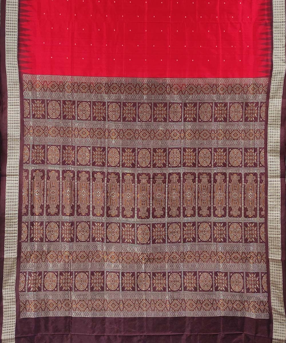 Red brown handwoven silk sambalpuri saree