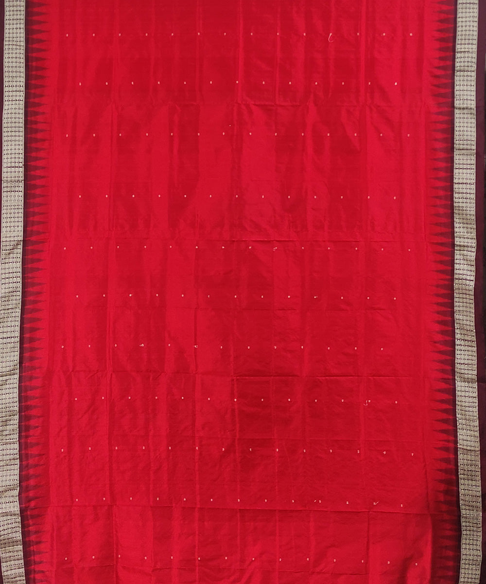 Red brown handwoven silk sambalpuri saree