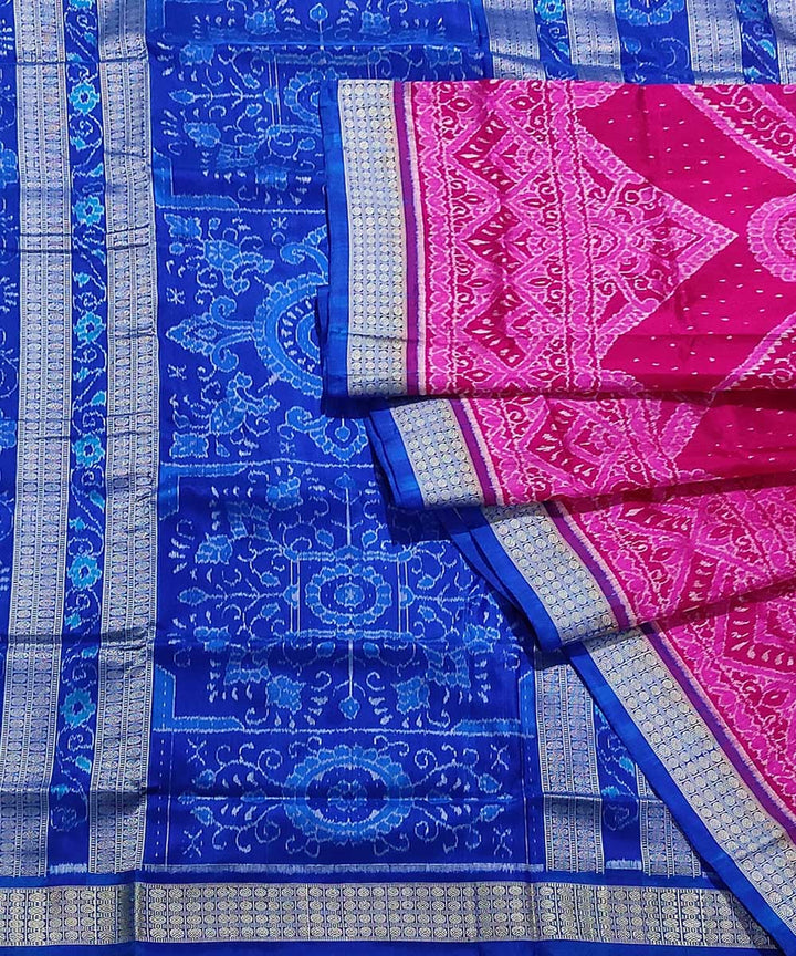 Pink blue handwoven silk sambalpuri saree