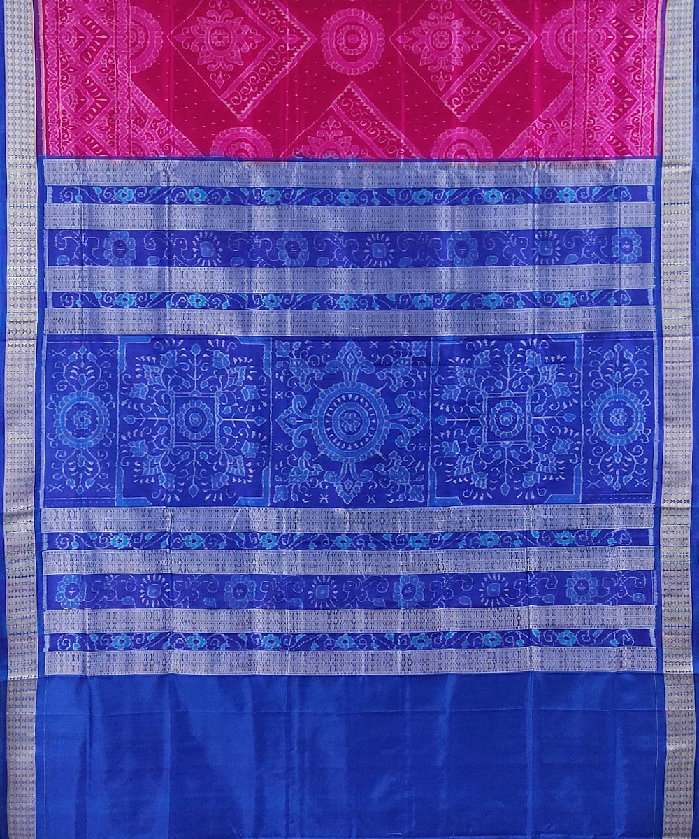 Pink blue handwoven silk sambalpuri saree