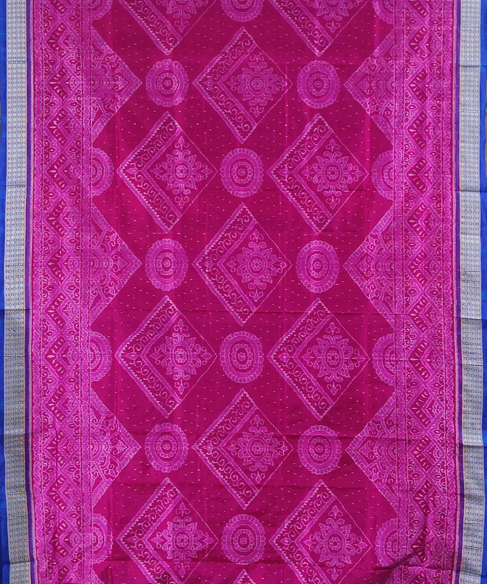 Pink blue handwoven silk sambalpuri saree