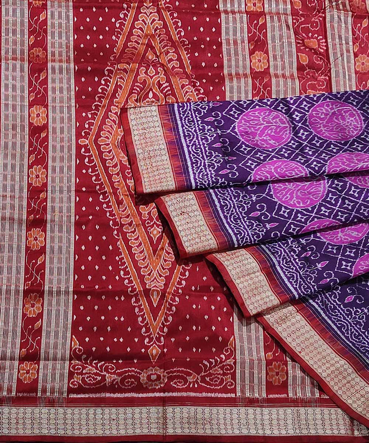 Mauve maroon handwoven silk sambalpuri saree