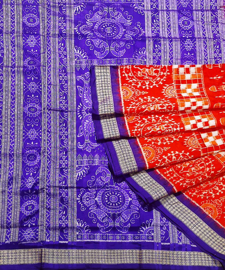 Orange blue handwoven silk sambalpuri saree