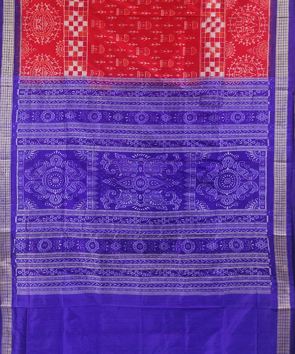 Orange blue handwoven silk sambalpuri saree