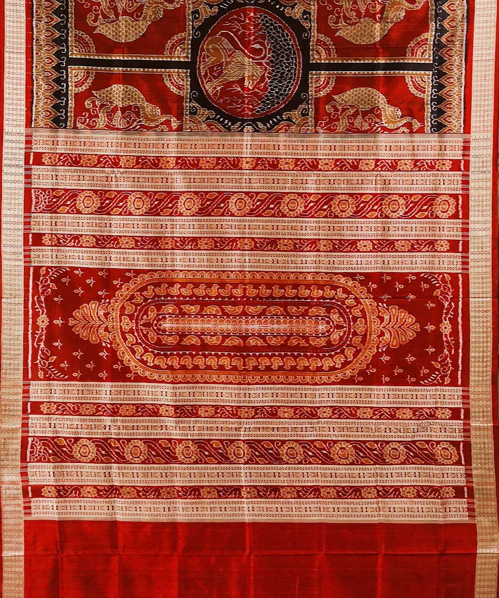 Red black handwoven silk sambalpuri saree