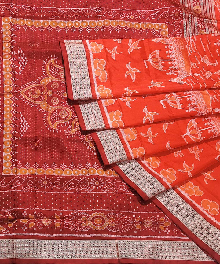 Orange maroon handwoven silk sambalpuri saree