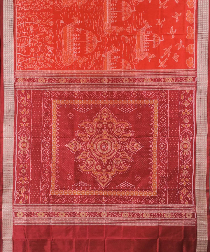 Orange maroon handwoven silk sambalpuri saree