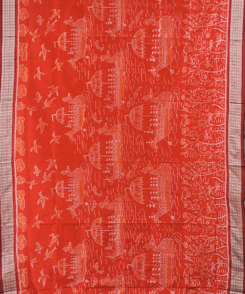 Orange maroon handwoven silk sambalpuri saree