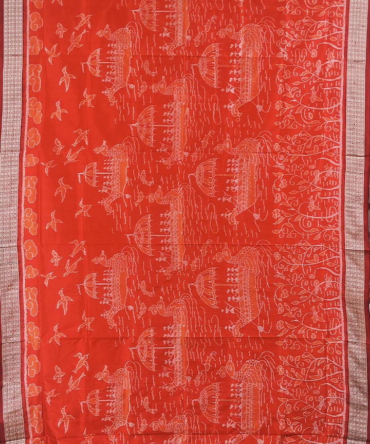 Orange maroon handwoven silk sambalpuri saree