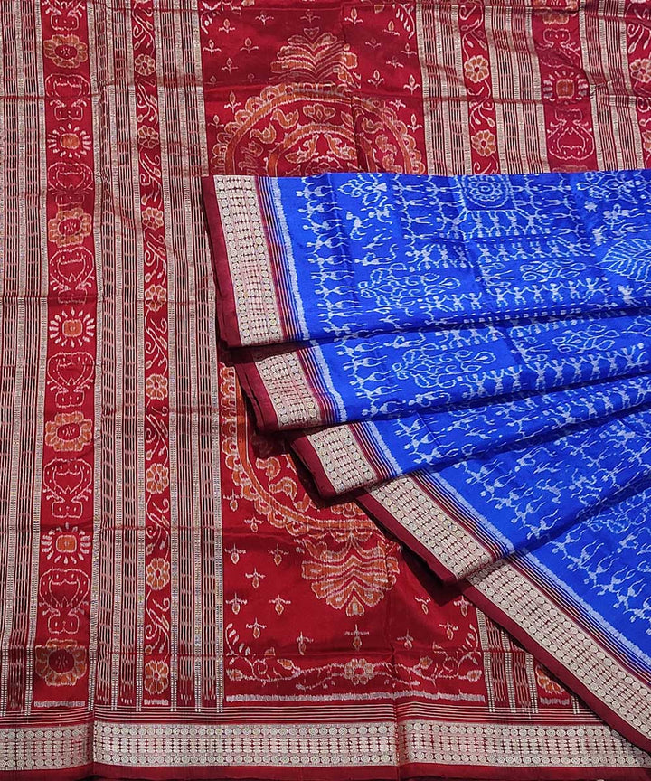 Blue maroon handwoven silk sambalpuri saree