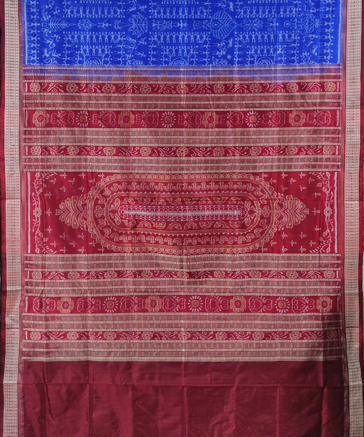 Blue maroon handwoven silk sambalpuri saree