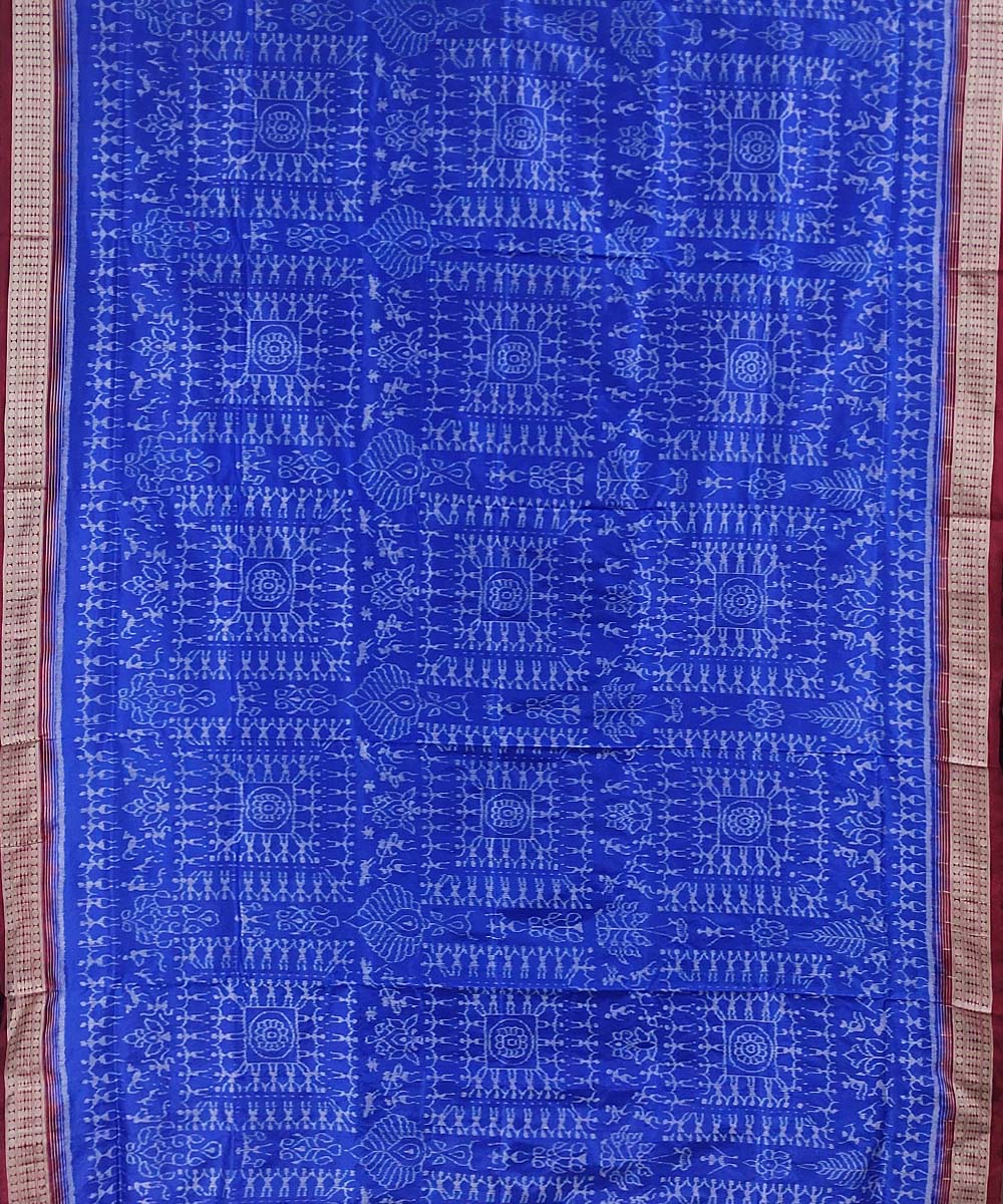 Blue maroon handwoven silk sambalpuri saree