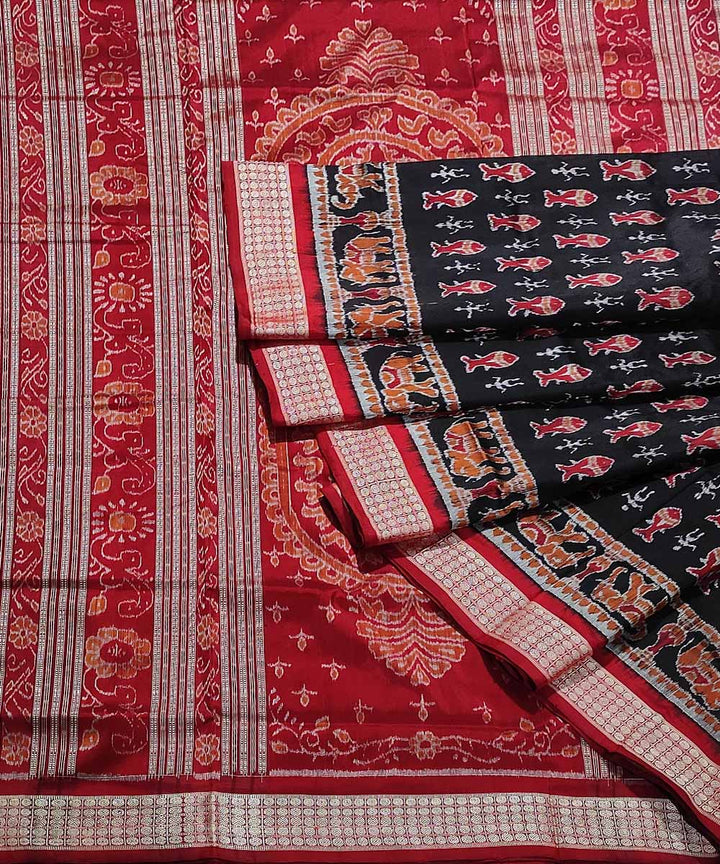 Black maroon handwoven silk sambalpuri saree