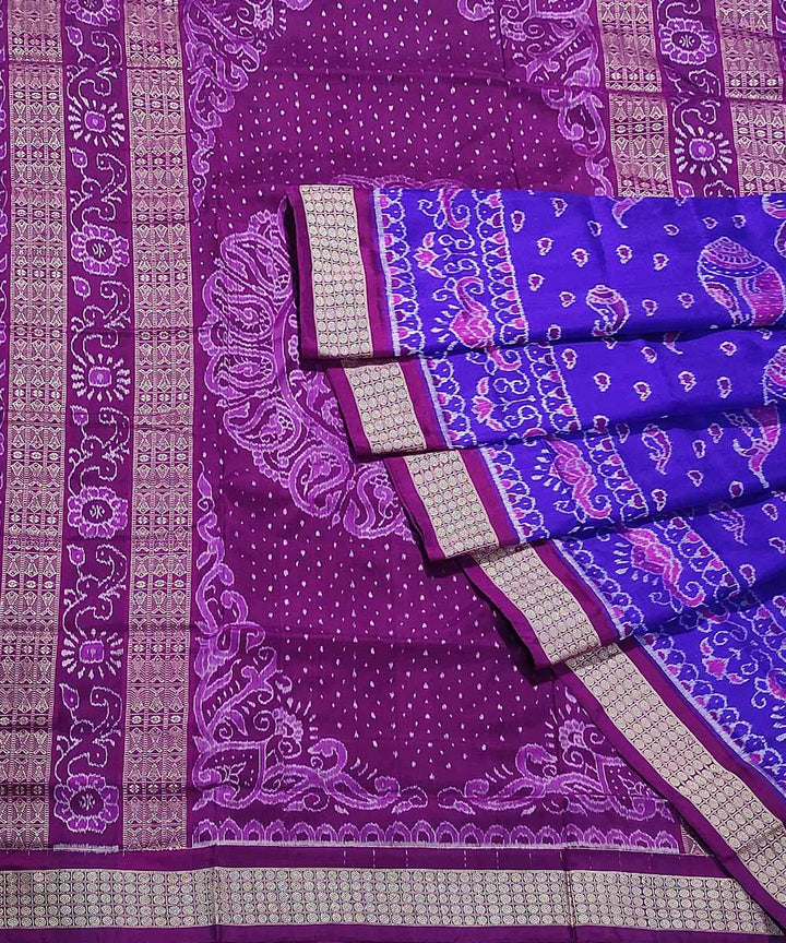 Navy blue maroon handwoven silk sambalpuri saree