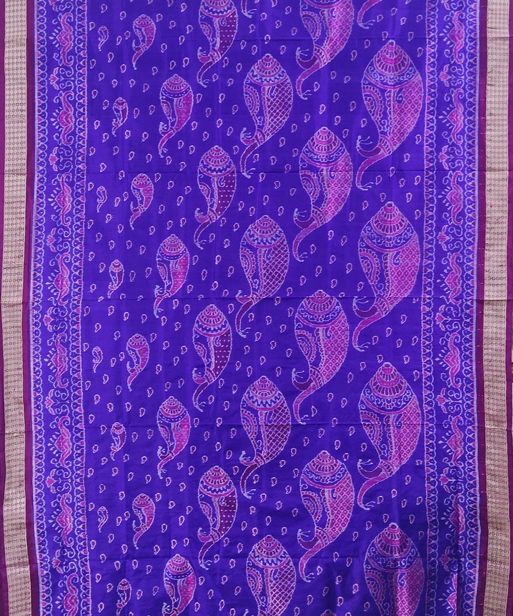 Navy blue maroon handwoven silk sambalpuri saree