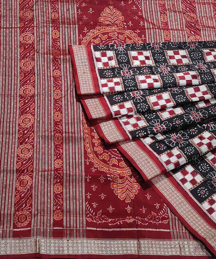 Black dark red handwoven silk sambalpuri saree