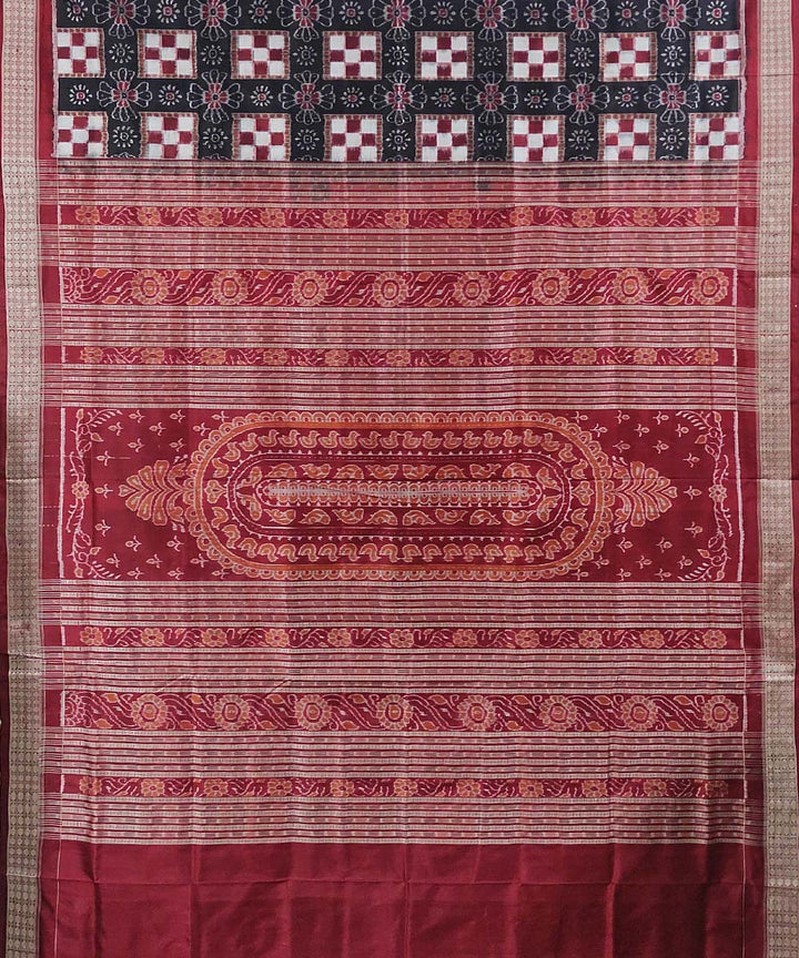 Black dark red handwoven silk sambalpuri saree