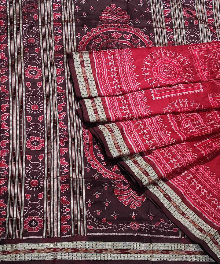 Red deep maroon handwoven silk sambalpuri saree