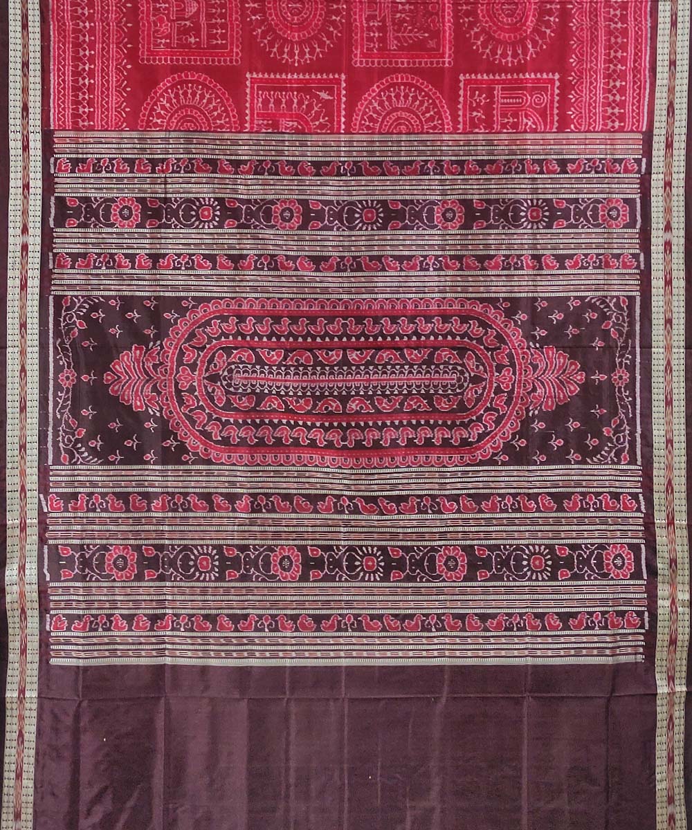 Red deep maroon handwoven silk sambalpuri saree