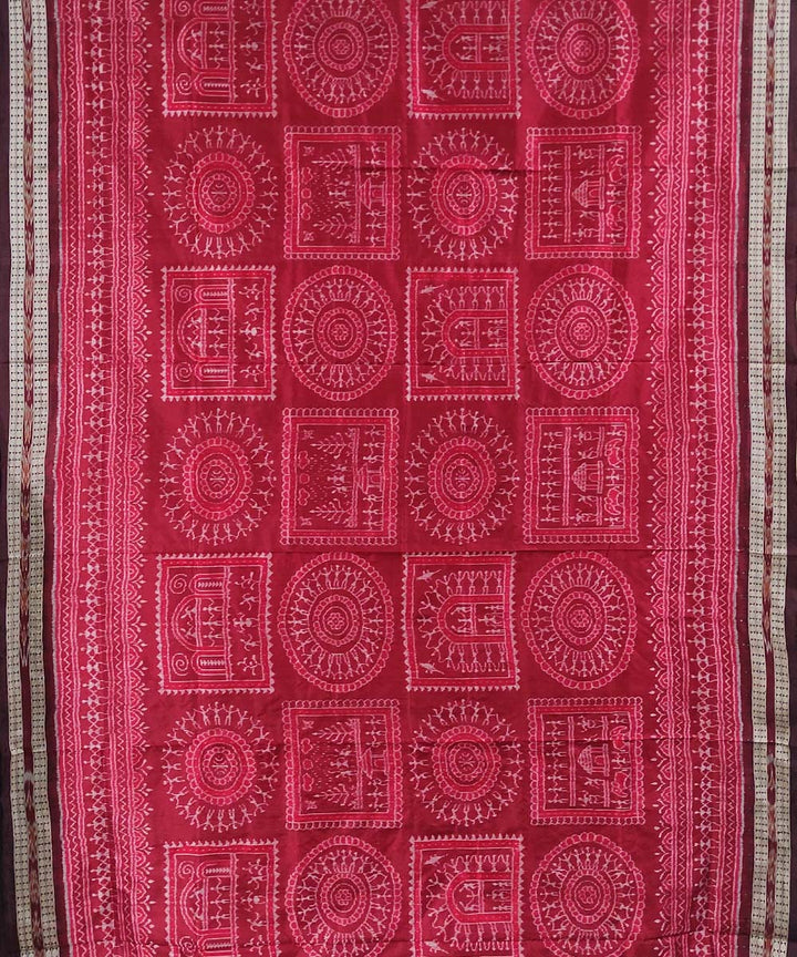 Red deep maroon handwoven silk sambalpuri saree