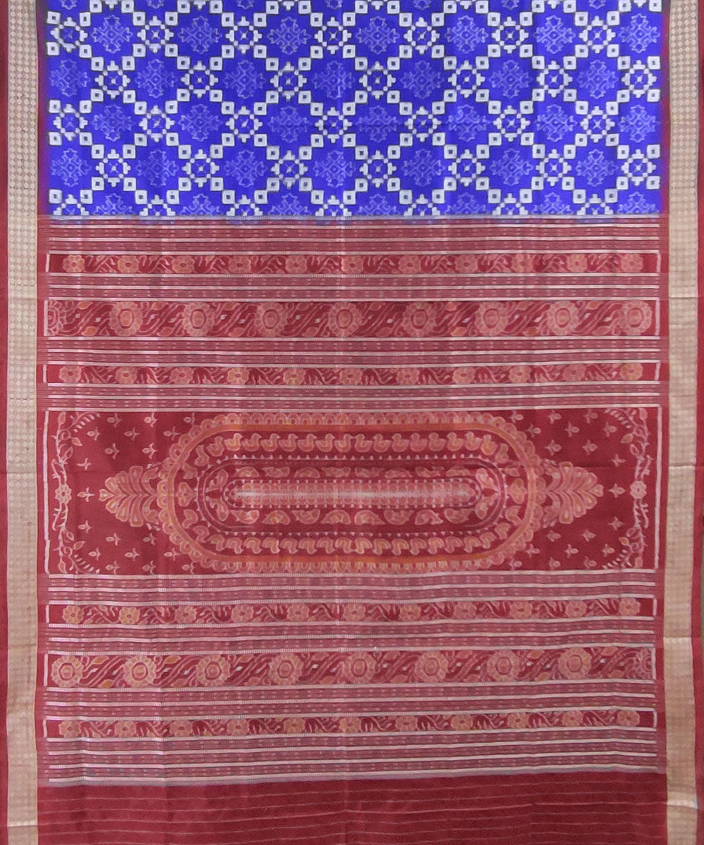 Navy blue maroon handloom silk sambalpuri saree