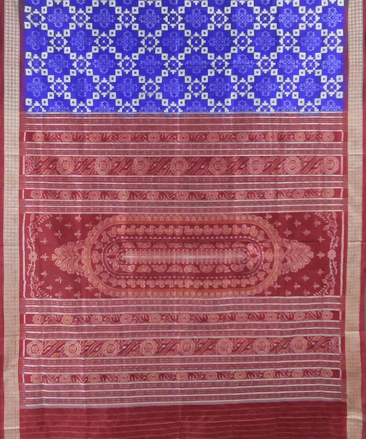 Navy blue maroon handloom silk sambalpuri saree