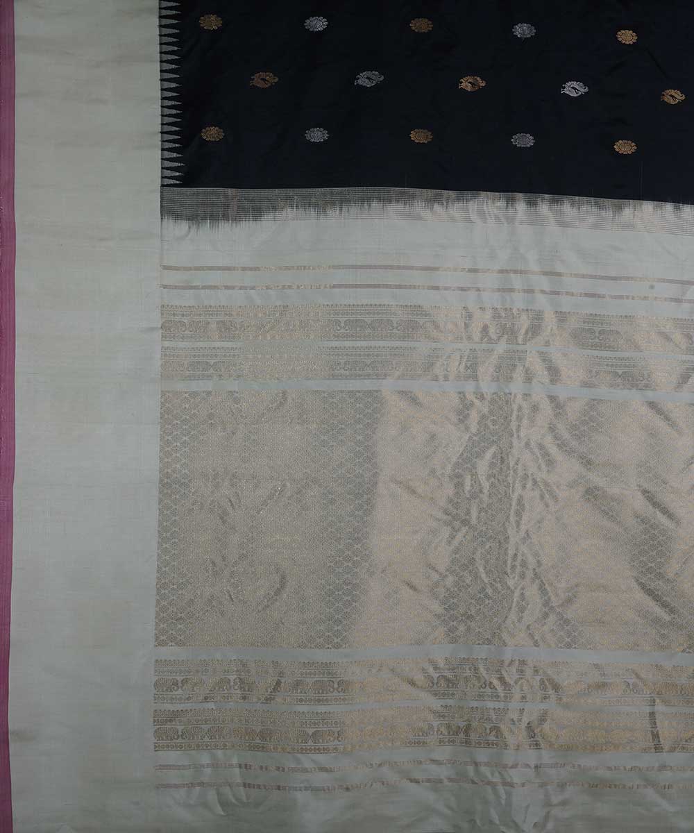 Black white handwoven gadwal silk saree