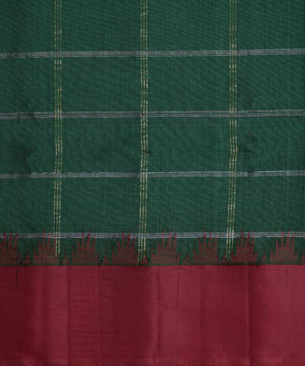 Dark green red handwoven gadwal silk saree