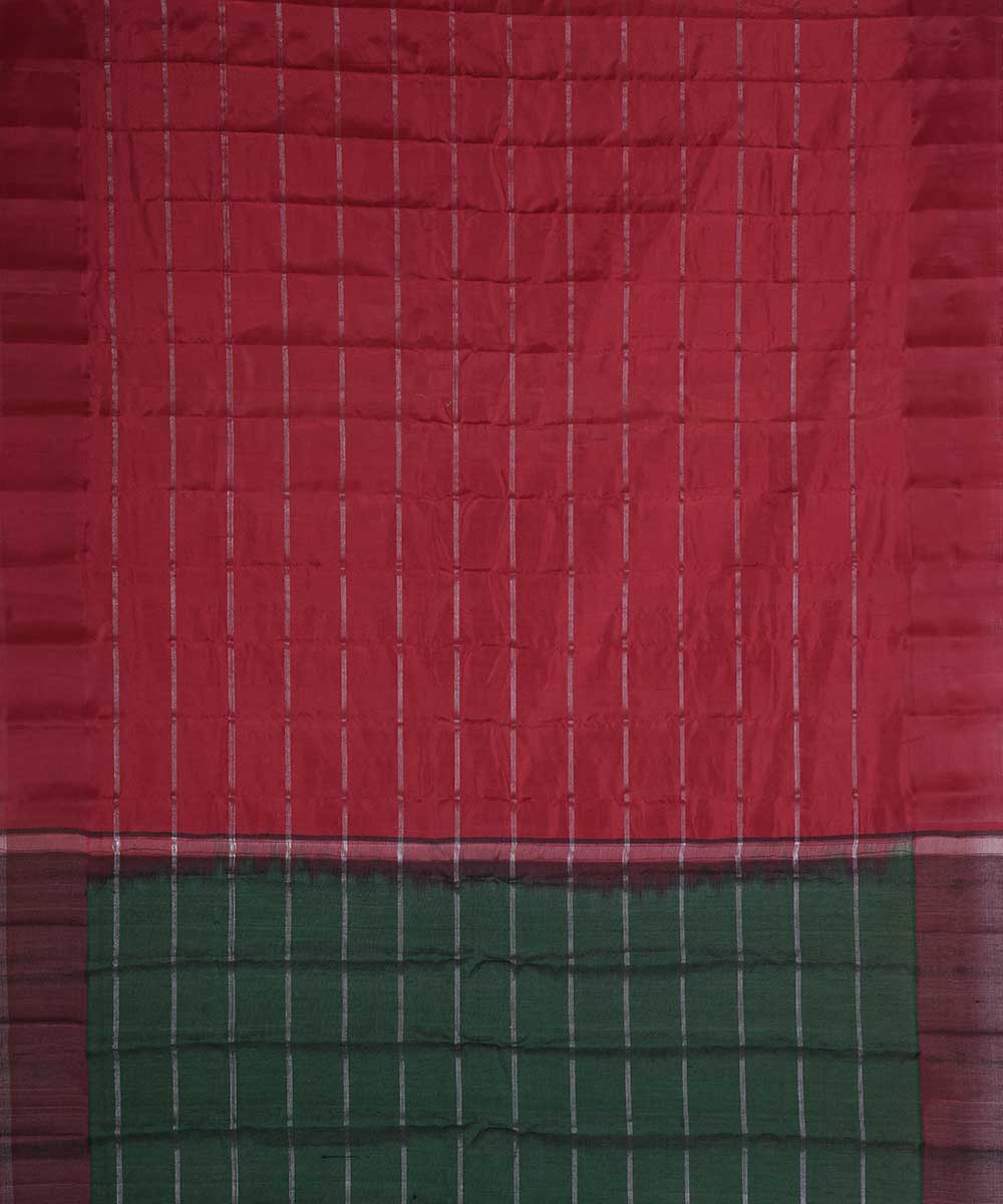 Dark green red handwoven gadwal silk saree