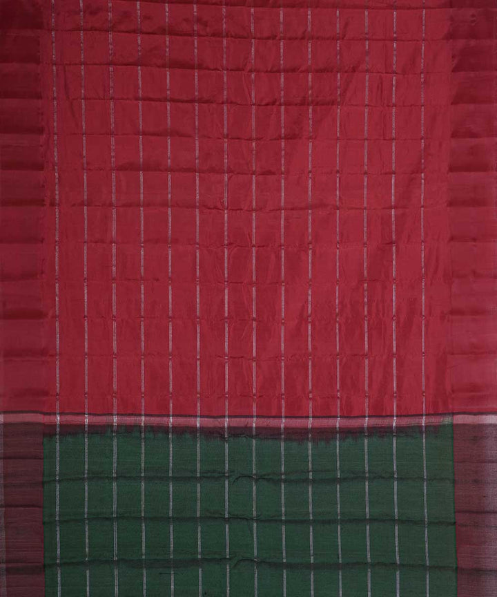 Dark green red handwoven gadwal silk saree