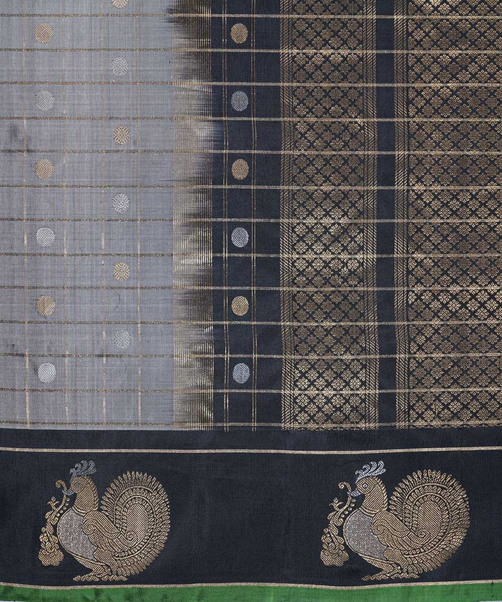 Grey black handwoven gadwal silk saree