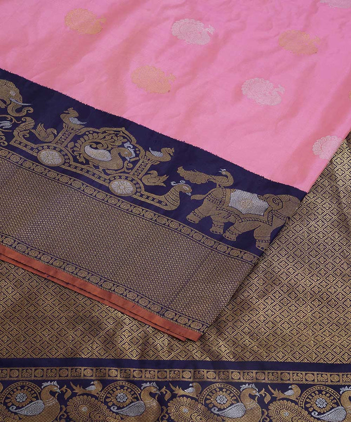 Pink blue handwoven gadwal silk saree