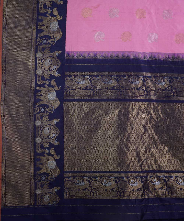 Pink blue handwoven gadwal silk saree