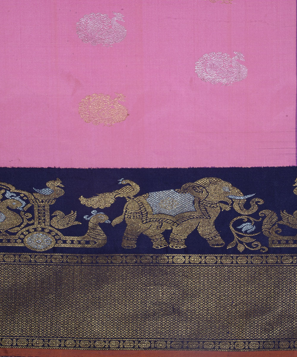 Pink blue handwoven gadwal silk saree