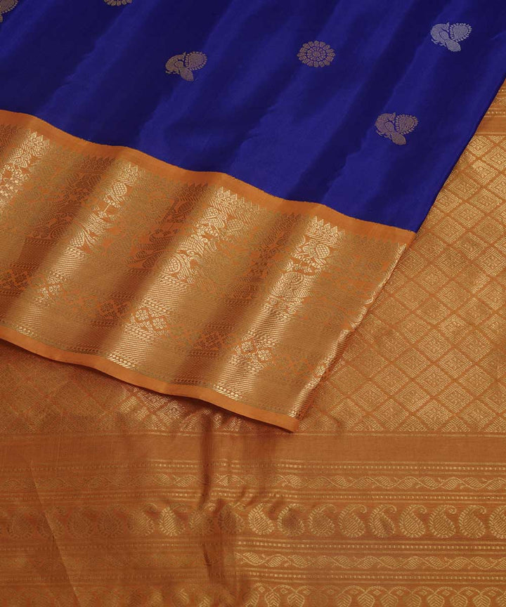 Navy blue gold handwoven gadwal silk saree