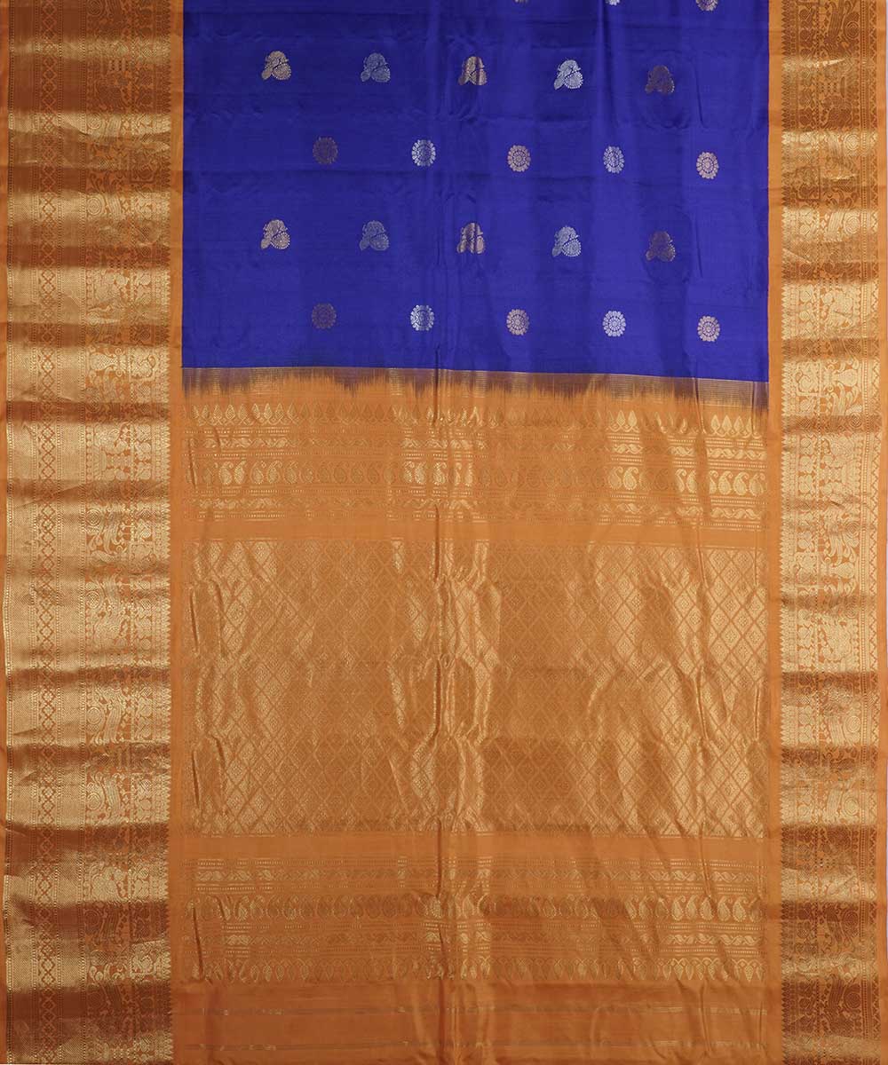 Navy blue gold handwoven gadwal silk saree