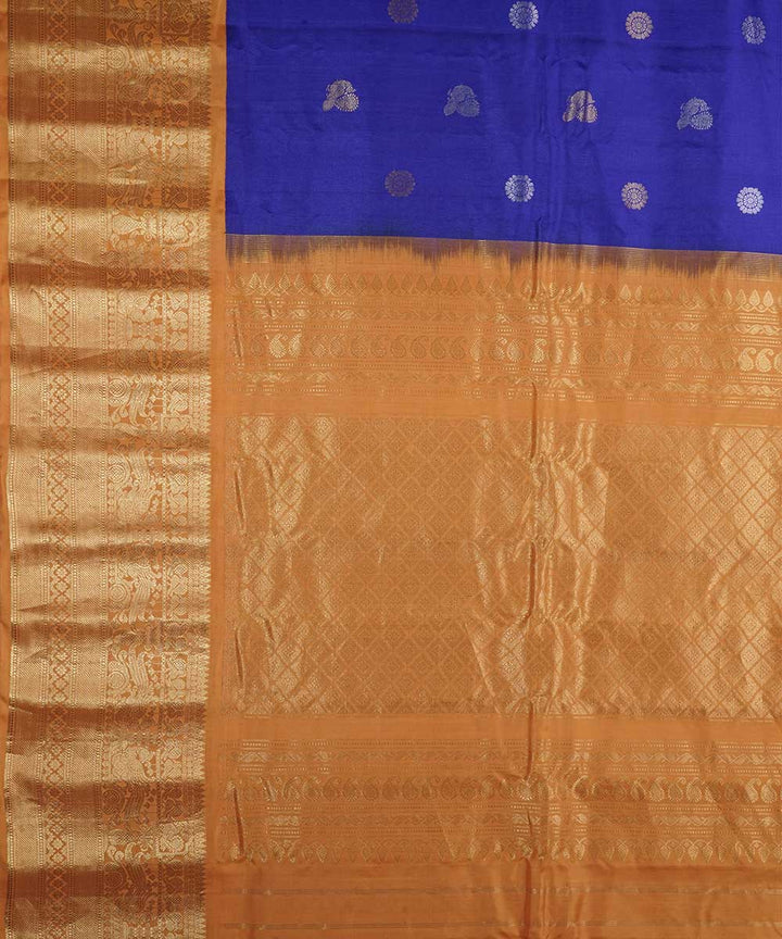 Navy blue gold handwoven gadwal silk saree