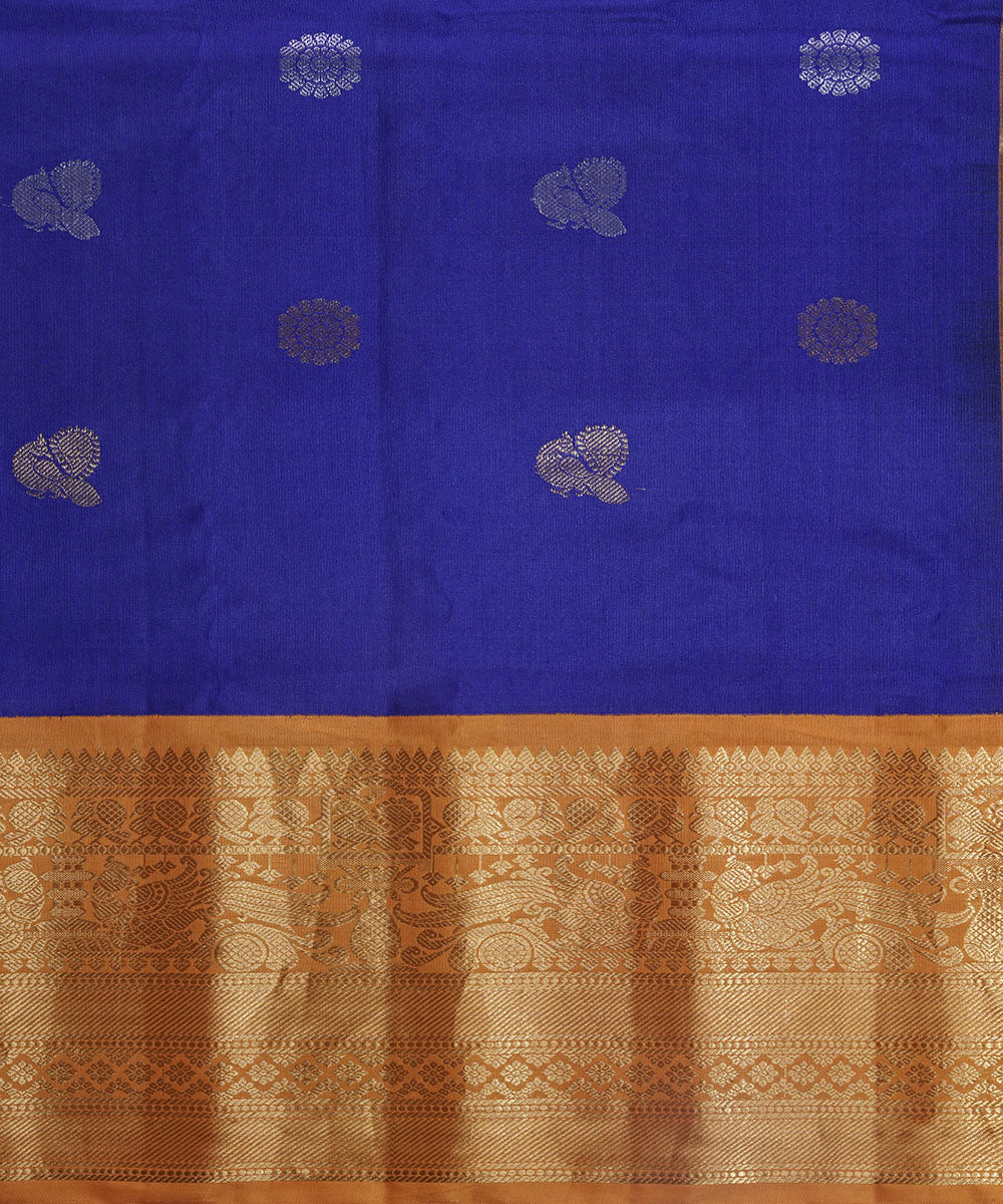 Navy blue gold handwoven gadwal silk saree